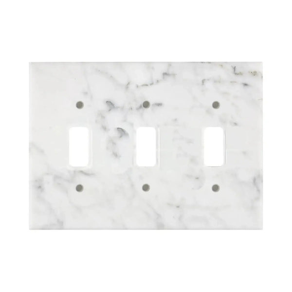 Marble-patterned Carrara White Marble Triple Toggle Switch Wall Plate for elegant decor