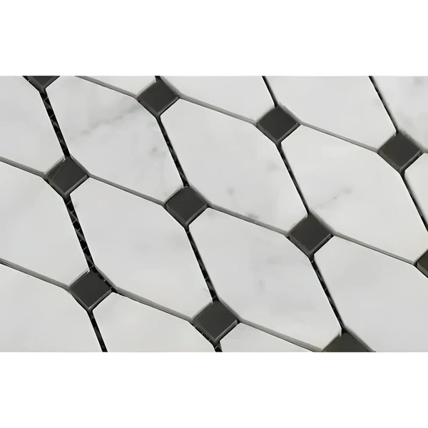 Carrara White Octave Mosaic Marble Tile with Black Accent in Polished or Honed Finish