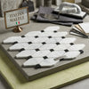 Carrara white octave long octagon polished marble tiles with black grout in a geometric mosaic pattern