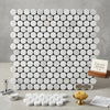 Carrara white penny-round mosaic marble tile polished with subtle gray veining in white circular design