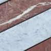 Marble tile pattern of Carrara White Rojo Alicante 3x12 field tile for elegant decor