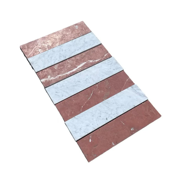 Alternating red and gray marble tiles in Carrara White | Rojo Alicante field tile design