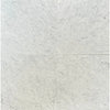 Four white Carrara White Stanza Mosaic Marble Tiles with black accents, polished finish