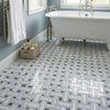 Carrara White triple-weave mosaic marble tile in polished or honed finish with white and gray basketweave pattern