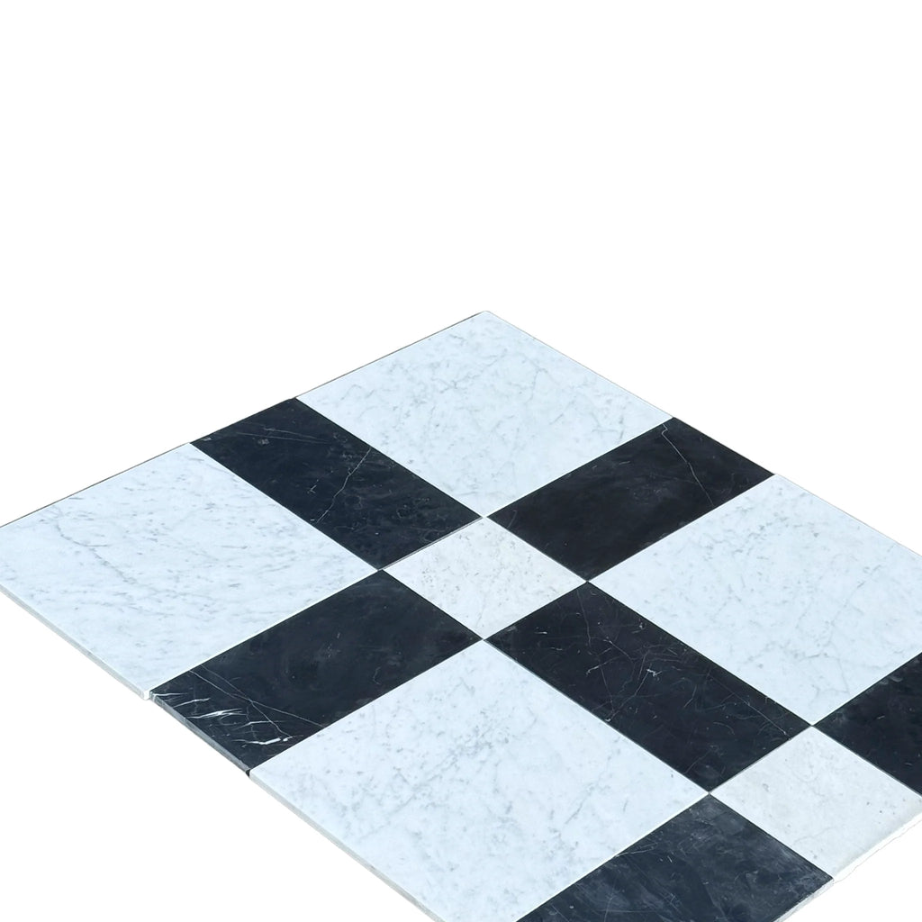 Black and white checkered floor tiles from Castello in Nero Marquina and Carrara White