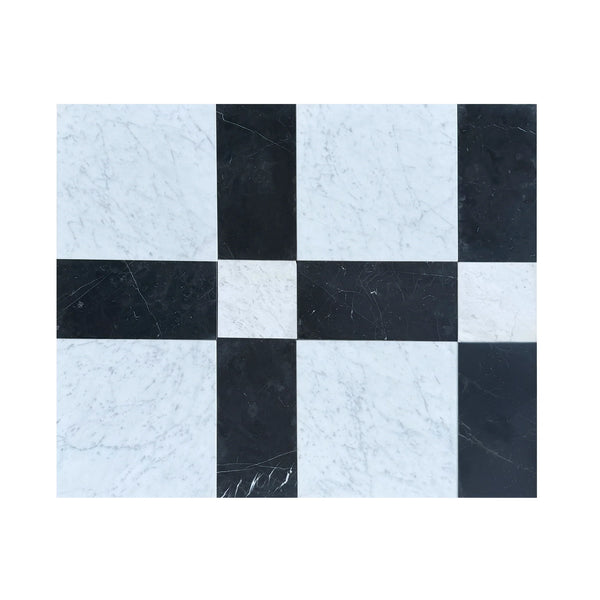 Black and white checkered marble tile from Castello in Nero Marquina and Carrara White