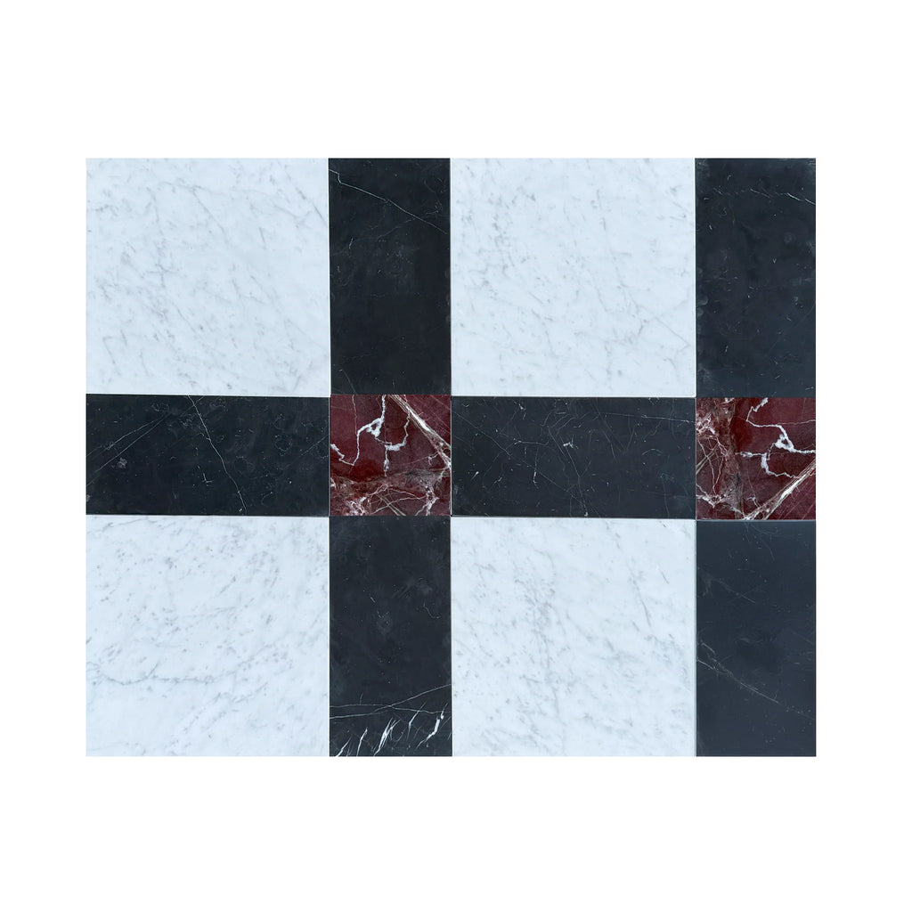 Elegant Marble tile pattern featuring Castello in Nero Marquina and Carrara White