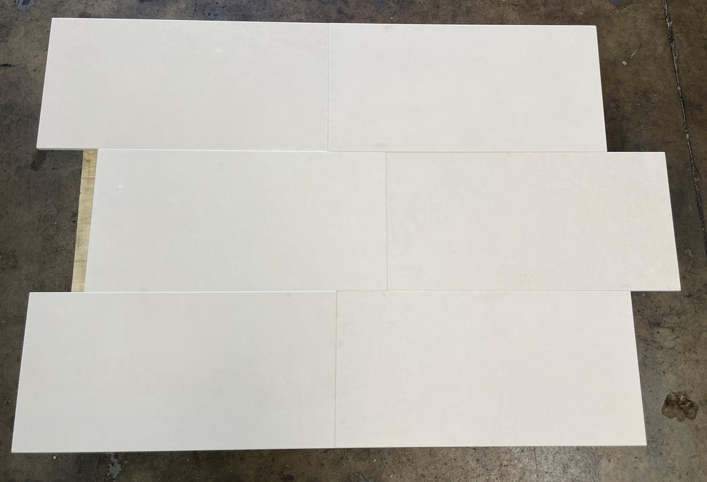 White Champagne Lymra 12x24 limestone honed staggered tiles