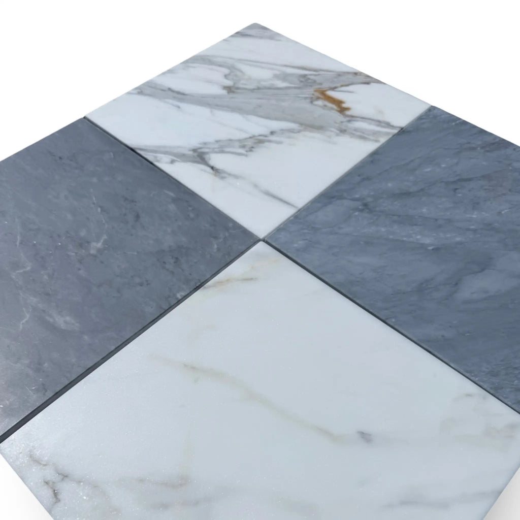 Four square marble tiles from Checkerboard Bardiglio and Calacatta Gold Marble 18X18 Set