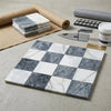 Checkerboard bardiglio and calacatta gold marble 18x18 set with gray and white marble mosaic tiles in checkerboard pattern