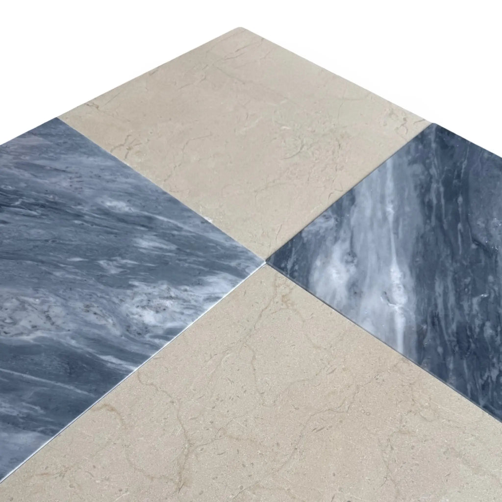Diamond-patterned Marble Tiles from Checkerboard Bardiglio and Crema Marfil 12X12 Set