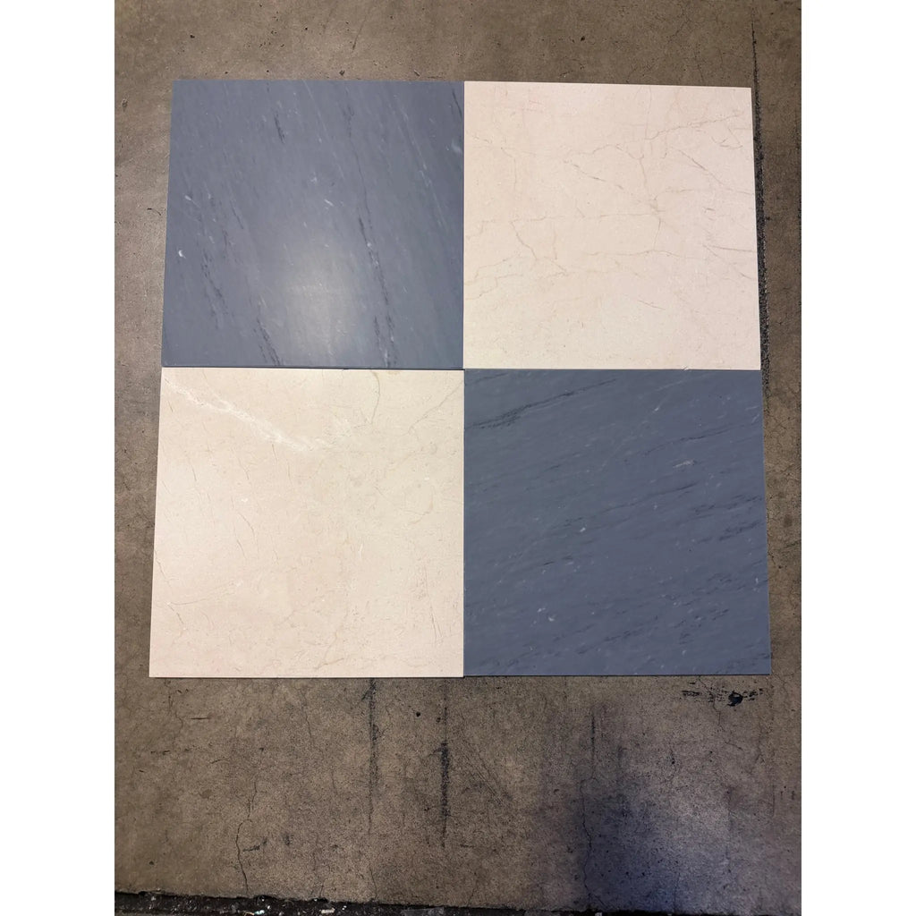 Checkerboard Bardiglio and Crema Marfil 12x12 tile set