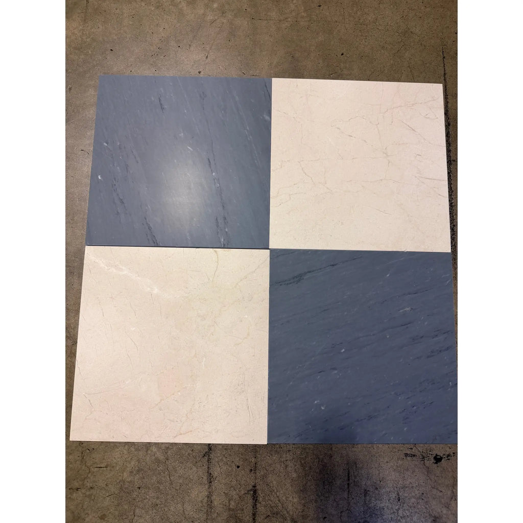 Checkerboard Bardiglio Crema Marfil 12x12 gray off-white tile set