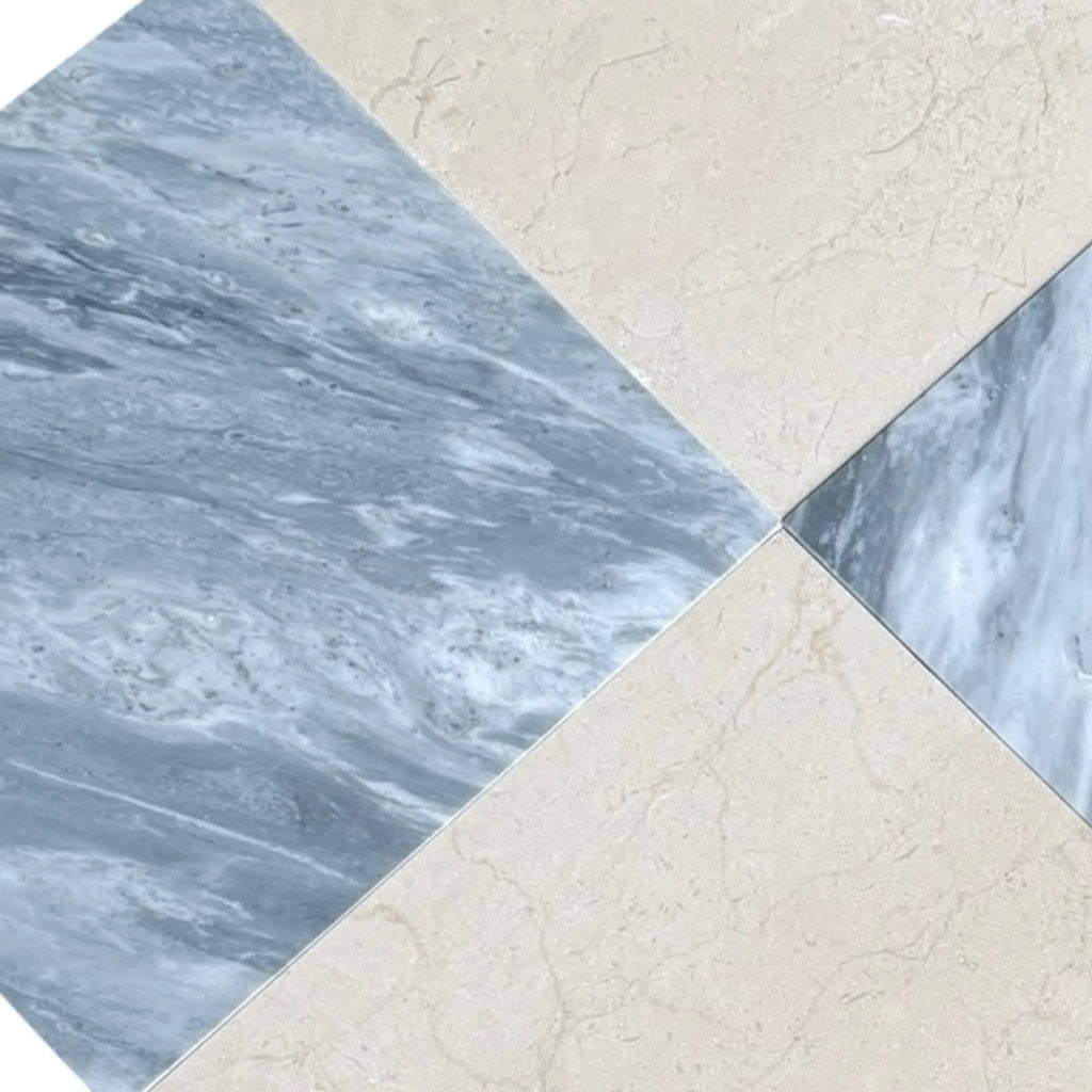 Marble and beige tile pattern from Checkerboard Bardiglio and Crema Marfil 12X12 Set