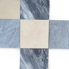 Checkerboard Bardiglio and Crema Marfil marble tile arrangement for sophisticated flooring