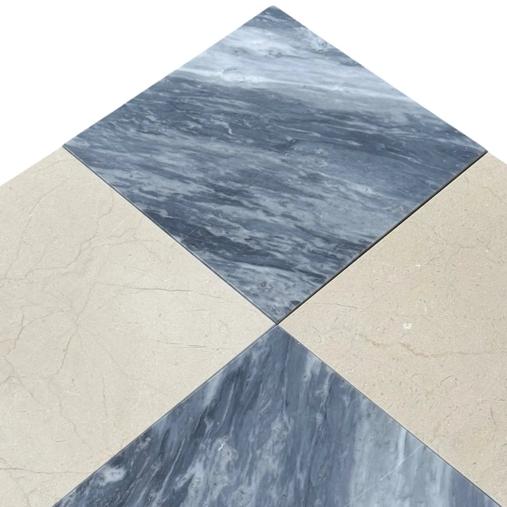 Marble tile pattern featuring Checkerboard Bardiglio and Crema Marfil 12x12 set