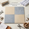 Checkerboard bardiglio and crema marfil 12x12 set featuring beige and gray marble 12x12 inch tiles in a checkerboard pattern
