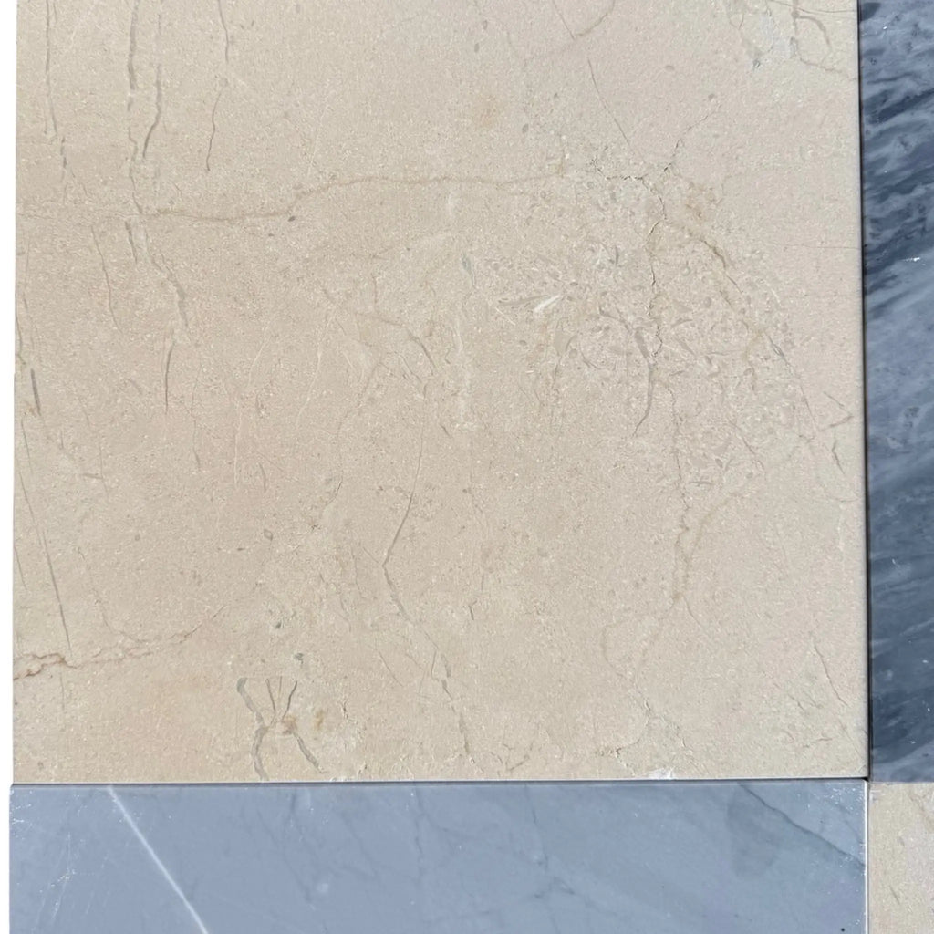 Beige and gray marble tiles from Checkerboard Bardiglio and Crema Marfil 18X18 Set
