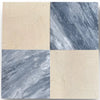 Four square marble tiles displaying Checkerboard Bardiglio and Crema Marfil 18X18 Set