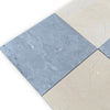 Checkerboard Bardiglio and Crema Marfil 18x18 marble tile set with alternating gray and beige tiles