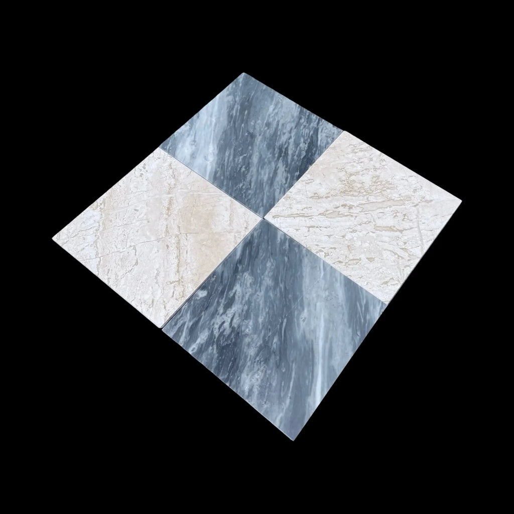 Diamond-patterned marble tile from Checkerboard Bardiglio and Diano Royal 12x12 set