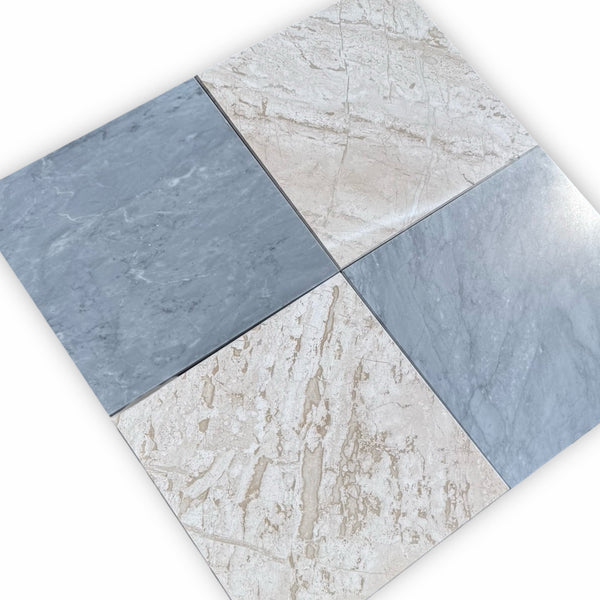 Four square Marble Tiles in Checkerboard Bardiglio and Diano Royal Marble 12x12 Set