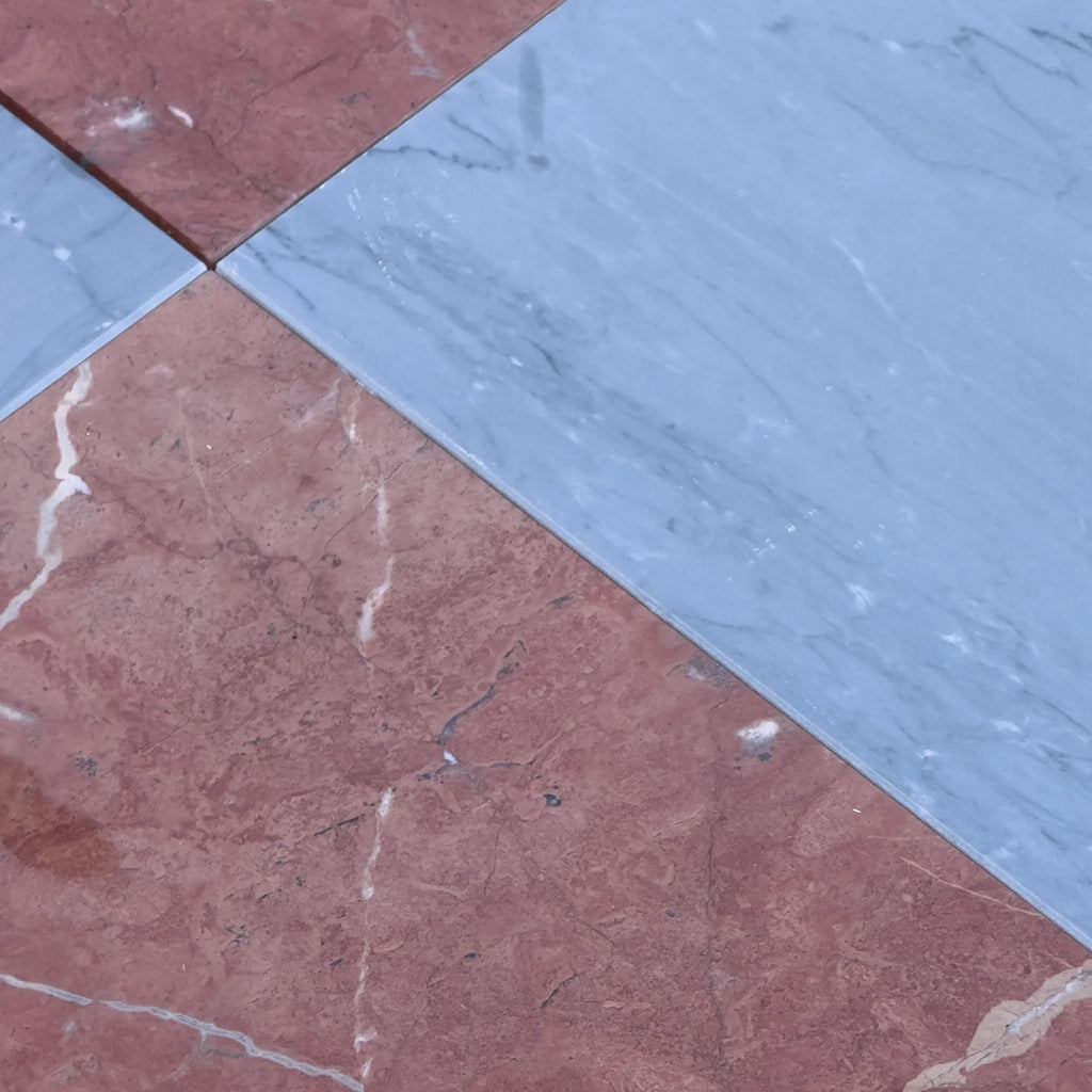 Checkerboard Bardiglio and Rojo Alicante 12X12 Marble Floor Tiles Set