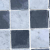 Checkerboard pattern of Grey Bardiglio and Carrara White marble tiles in 3x3 tumbled style