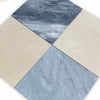 Four square Bardiglio and Crema Marfil marble tiles in an 18x18 inch set