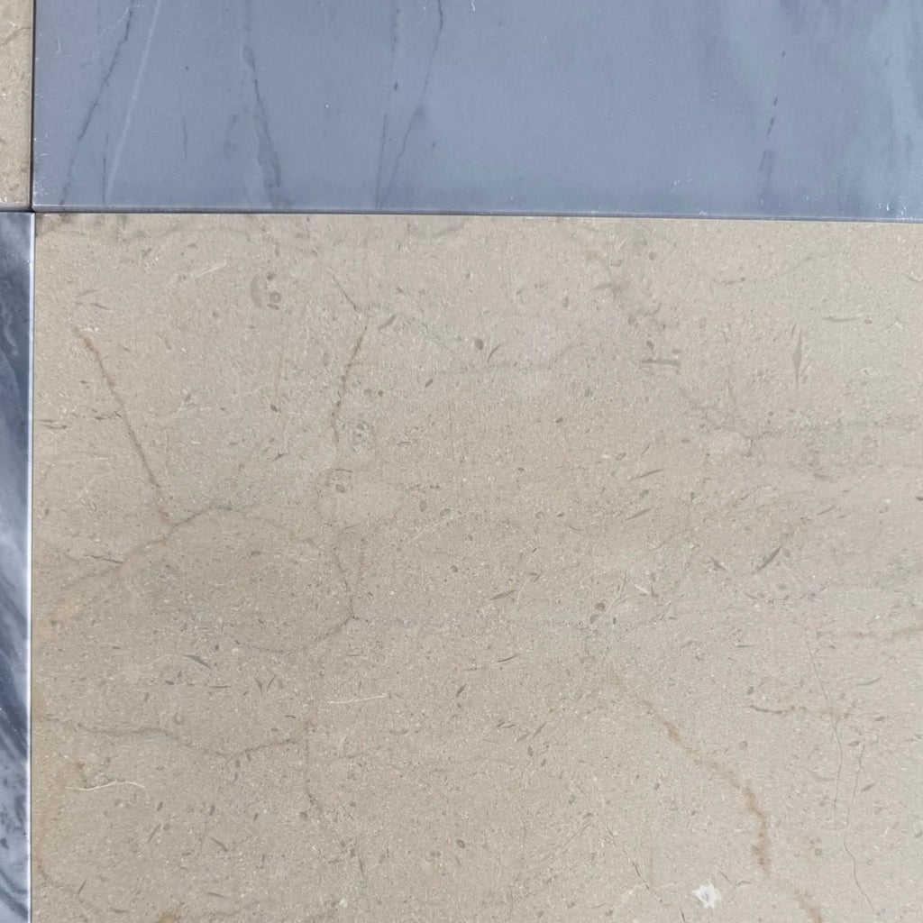 Marble tile in light beige and gray tones from Checkerboard Bardiglio and Crema Marfil 18X18 Set