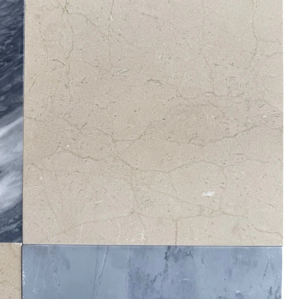Marble tile samples from Checkerboard Bardiglio and Crema Marfil 18X18 Set
