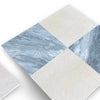 Square marble tile arrangement featuring Bardiglio and Crema Marfil for elegant flooring