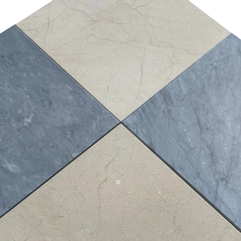 Square marble tiles from the Checkerboard Bardiglio and Crema Marfil 18X18 Set