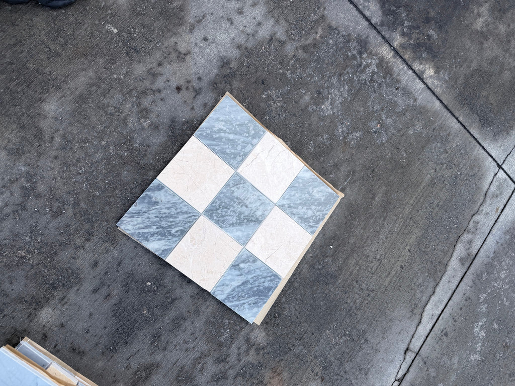 Polished Bardiglio Crema Marfil checkered mosaic tile