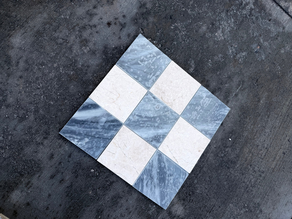 Polished Checkerboard Bardiglio Crema Marfil mosaic tile