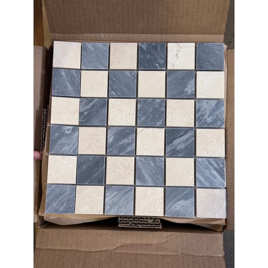 Polished-honed Checkerboard Bardiglio Crema Marfil marble tiles