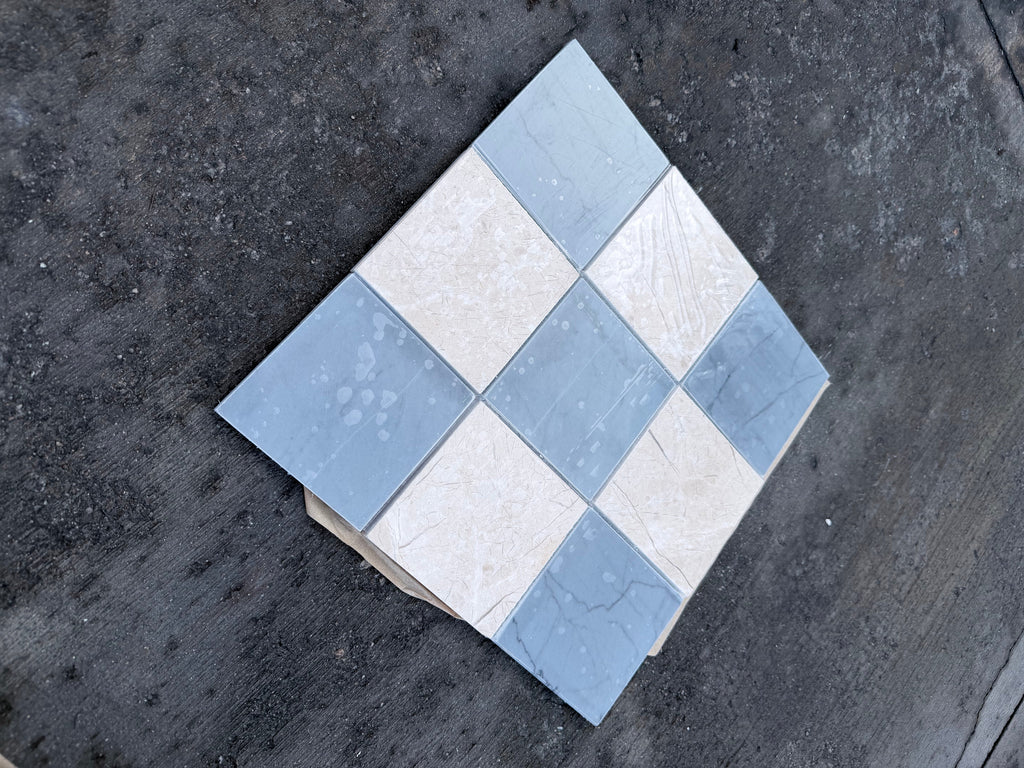 Checkerboard Bardiglio Crema Marfil polished-honed mosaic tile panel