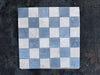 Polished-honed Checkerboard Bardiglio Crema Marfil mosaic tile panel in blue and beige marble effect
