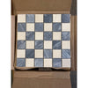 Blue and cream Bardiglio Crema Marfil mosaic tiles in checkerboard pattern
