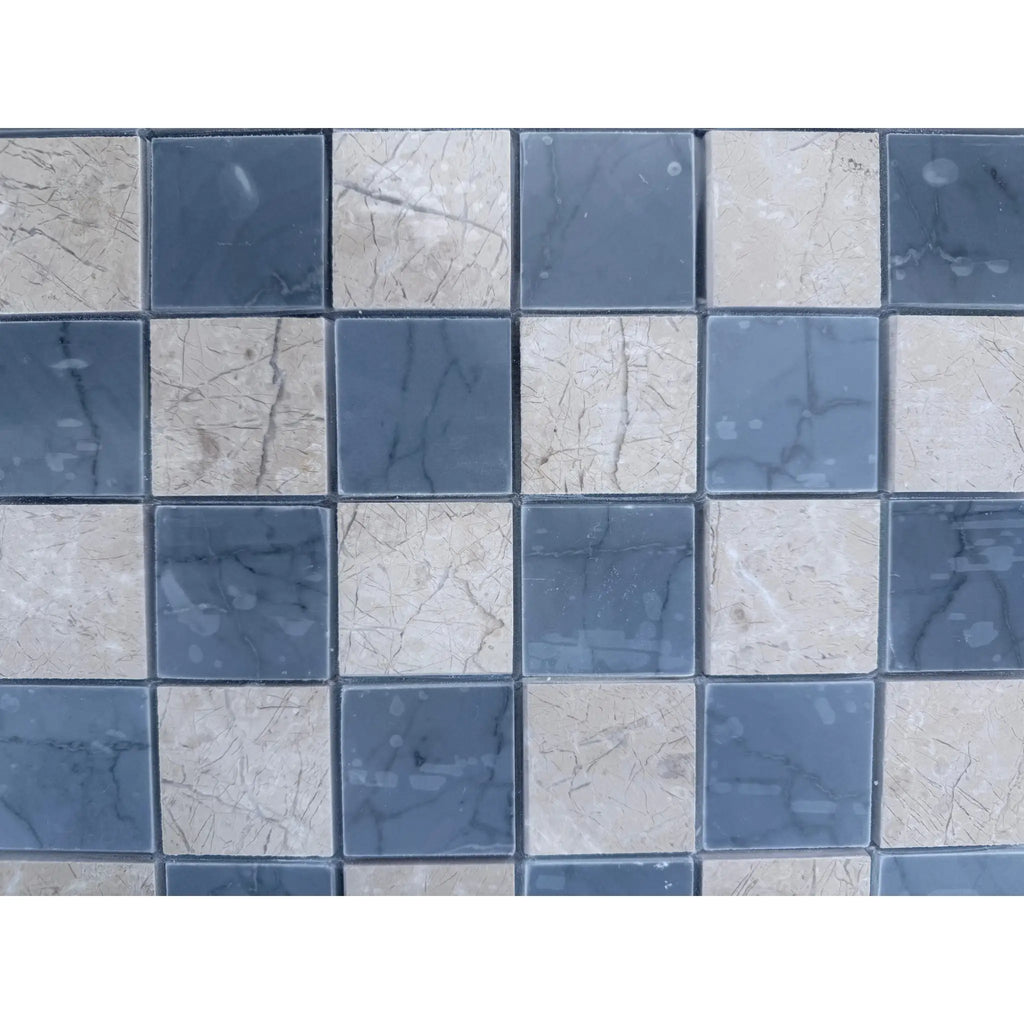 Polished-honed Checkerboard Bardiglio Crema Marfil blue beige marble mosaic tile pattern