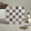 Checkerboard bardiglio crema marfil polished-honed blue and beige marble mosaic tile panel with checkerboard pattern
