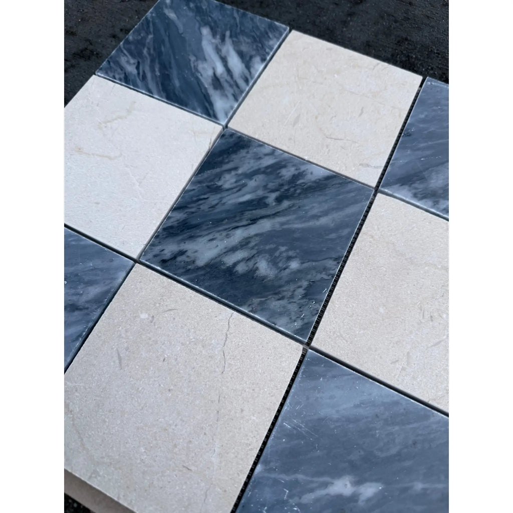 Polished-honed Checkerboard Bardiglio Crema Marfil marble tiles
