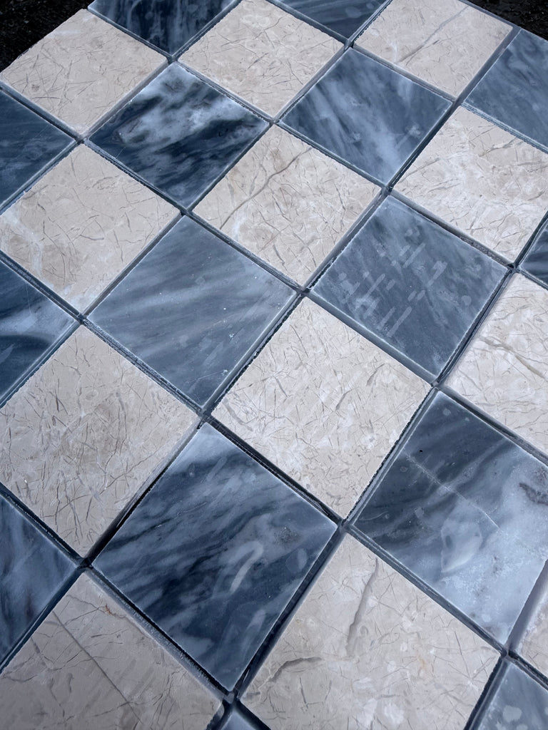 Polished-honed Checkerboard Bardiglio Crema Marfil marble tiles