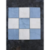 Blue and white Bardiglio Crema Marfil mosaic tiles in 3x3 grid