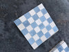Blue and white checkered mosaic tile in Checkerboard Bardiglio Crema Marfil Polished-Honed