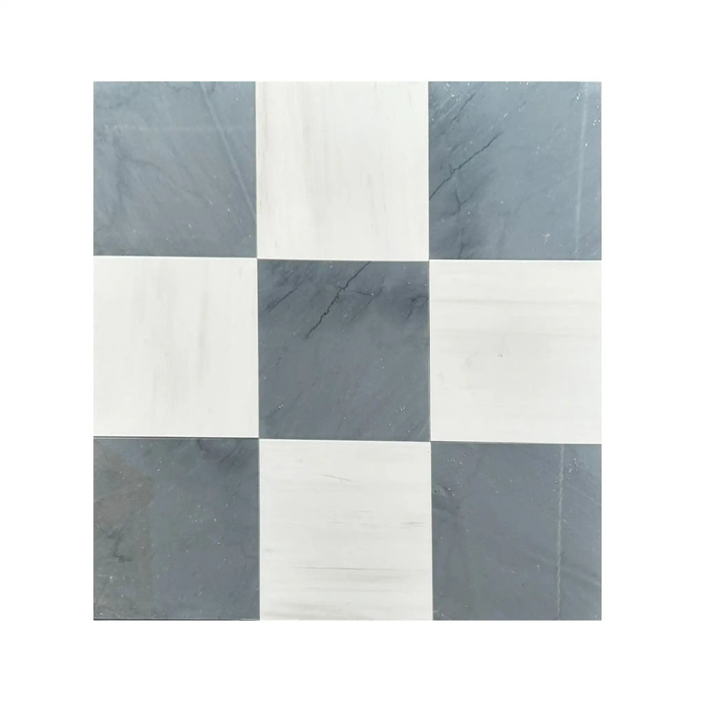 Checkerboard tile pattern of Bardiglio Imperiale and Bianco Dolomite Marble 12X12 Set