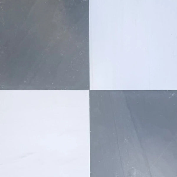 Checkerboard pattern on Bardiglio Imperiale and Bianco Dolomite Marble 12x12 set