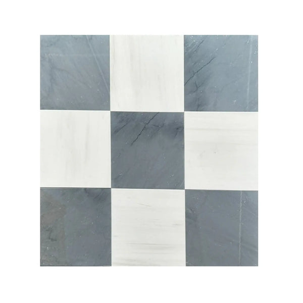 Checkerboard tile pattern in Checkerboard Bardiglio Imperiale and Bianco Dolomite Marble set