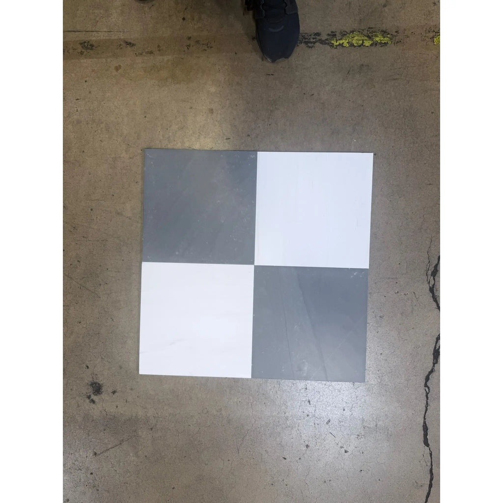 Checkered gray and white tile from Checkerboard Bardiglio Imperiale and Bianco Dolomite Marble 18X18 Set