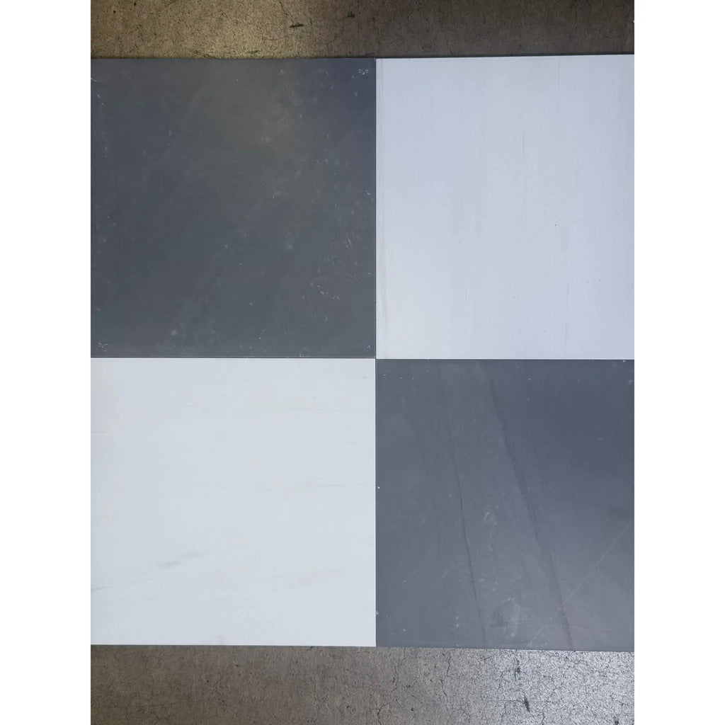 Checkerboard Bardiglio Imperiale and Bianco Dolomite marble tile pattern